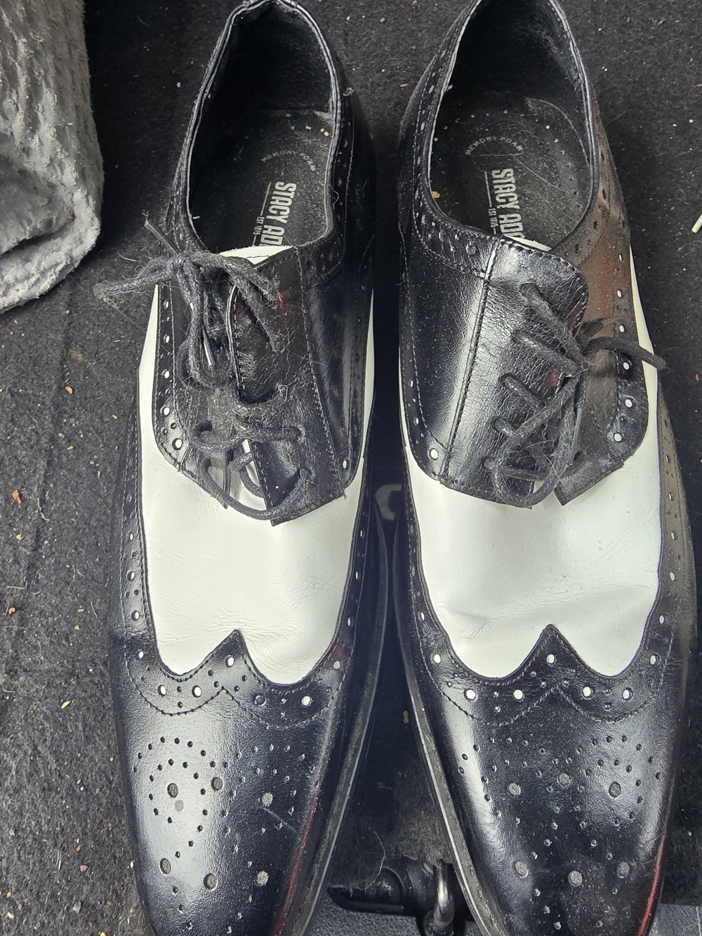 Stacy Adams Black and White Two-Tone Wingtip Oxfords